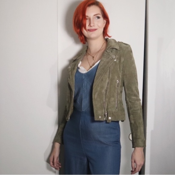 BLANK NYC- Genuine Suede Olive Green Biker Jacket - Picture 4 of 9